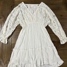 Coco + Jameson WHITE EYELET MINI DRESS 3/4 sleeve