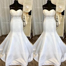 Simple Satin Mermaid Wedding Dresses Sweetheart Sweep Train Ruching Bridal Gowns