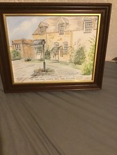 vintage rosewoodgilt framed watercolo painting by artist barbara garrard signed 