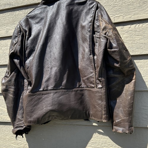 VTG Thrashed 60s Brooks Moto Cafe Racer Leather Distressed Biker Talon Jacket L - Picture 18 of 24