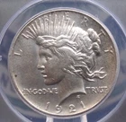 1921 "P" Peace Dollar "HIGH RELIEF" $1 ANACS MS60 Unc Details #259 ECC&C, Inc.