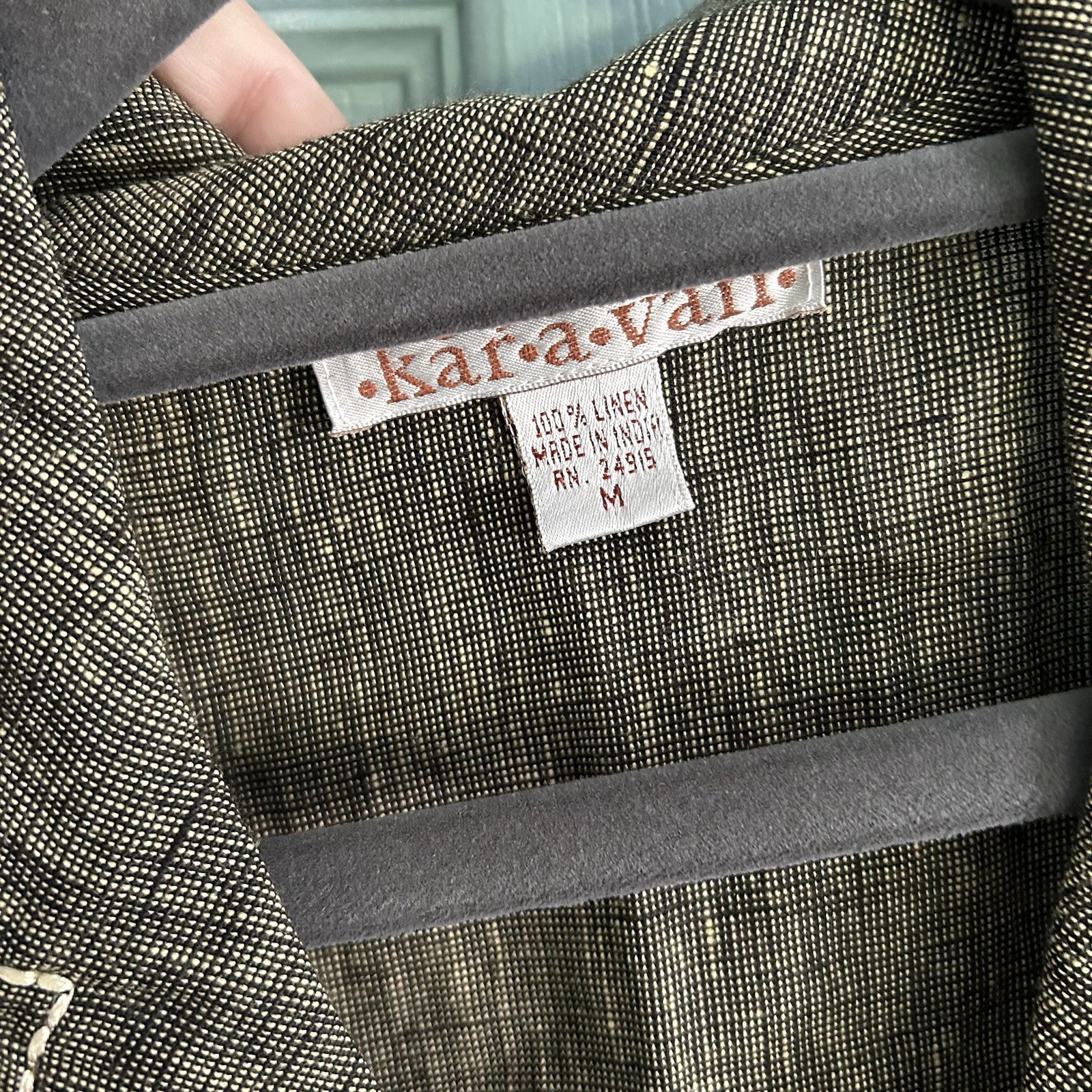 Karavan Womens Olive Green Woven Linen Blazer Blouse Medium Button Front