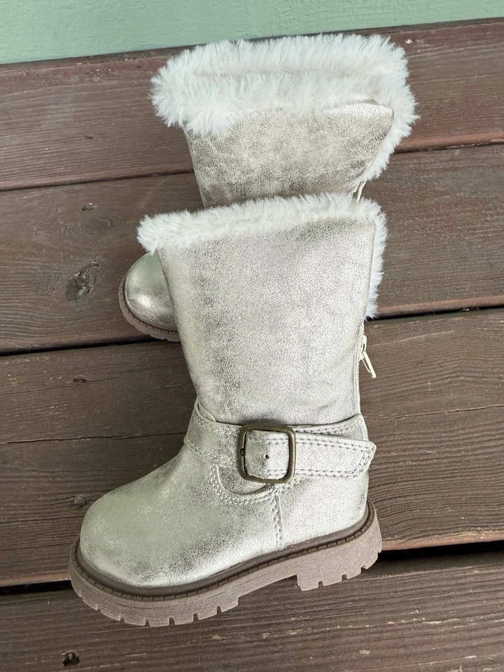 Carters ботинки ребенка ясельного возраста размер 5 моды загрузки, золото с белым мехом отделки молнии - Изображение 2 из 4