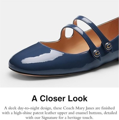 Coach Winley Mary Jane Flat Women's Size 6.5 Deep Blue Leather