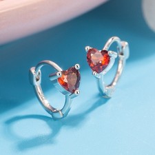 Silver Women Girl Red CZ Heart Small Hoop Huggie Earrings Gift I38