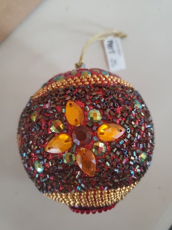  Pier 1 Imports Beaded Jeweled Ornament Red Gold 3” NEW