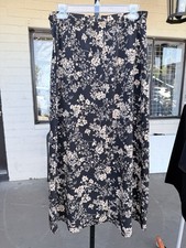 Vintage Casual Corner Floral Midi Skirt Womens Medium Black 90s Cottagecore