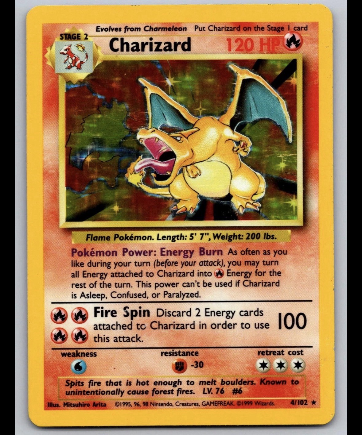 Charizard 4/102 Holo Rare Base Set Unlimited Pokemon Damaged