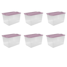 Sterilite Large Latching Storage Bin, 66 Quart Clear Plastic StoragePurple, 6 Pa