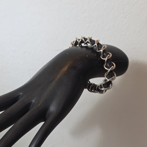 MICHAEL DAWKINS STERLING SILVER WOVEN LINK LEATHER BRACELET UNISEX 7.5” - Picture 2 of 11