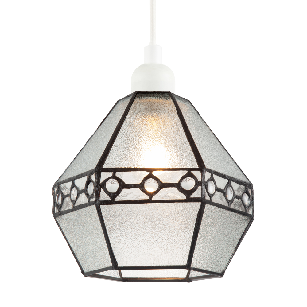 Industrial Style Pendant Light Shade with Frosted Glass and Clear Gems by Hap...