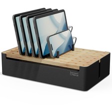 Bamboo Charging Station for Multiple Devices - Wood Device Dock, Organizer Su...