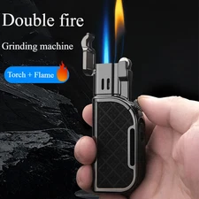 HONEST Cigar Cigarette Gas Lighter Dual Flame Grinding Wheel Ignition Torch NEW