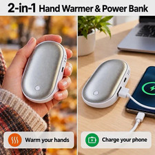 2-in-1 Electric Hand Warmer Power Bank 5000mAh Silver 55&deg;C 4H Hiking.