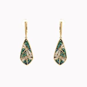 Authentic 925 Silver Gold Plated Earrings Abalone Mosaic & MOP Inlay English Lock