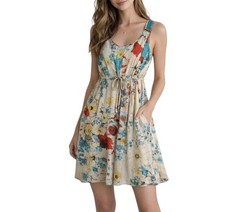 Johnny Was 100% Silk Dress Women’s Small Floral Sleeveless Drawstring Waist