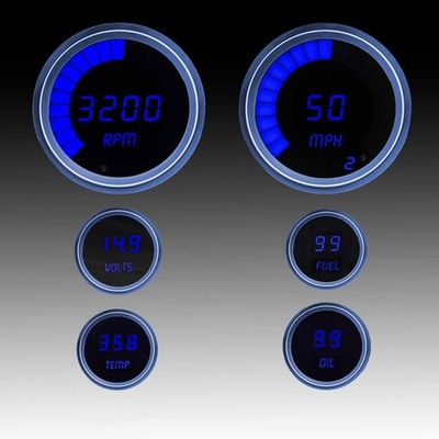Intellitronix Blue LED Multi-Gauge Set - Black Faceplate With Black Bezel