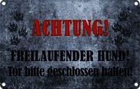 Blechschild 12X18 Cm Achtung Freilaufender Hund Warnschild Hinweisschild Sicherh