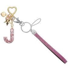 Initial Letter Keychain Letter-J Keychains Women Bling Love Star Key Chain Pink
