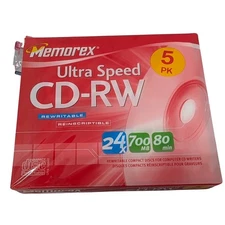 Memorex Ultra Speed CD-RW 5 Pack 24x 700MB 80 min Rewritable NEW