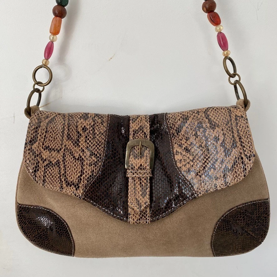 Cartera de cuero gamuza vintage Spiegel para mujer cadena con cuentas piel de serpiente estampado boho Foto 2 de 4
