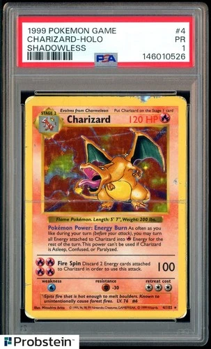1999 Pokemon Game #4 Shadowless Charizard PSA 1 PR