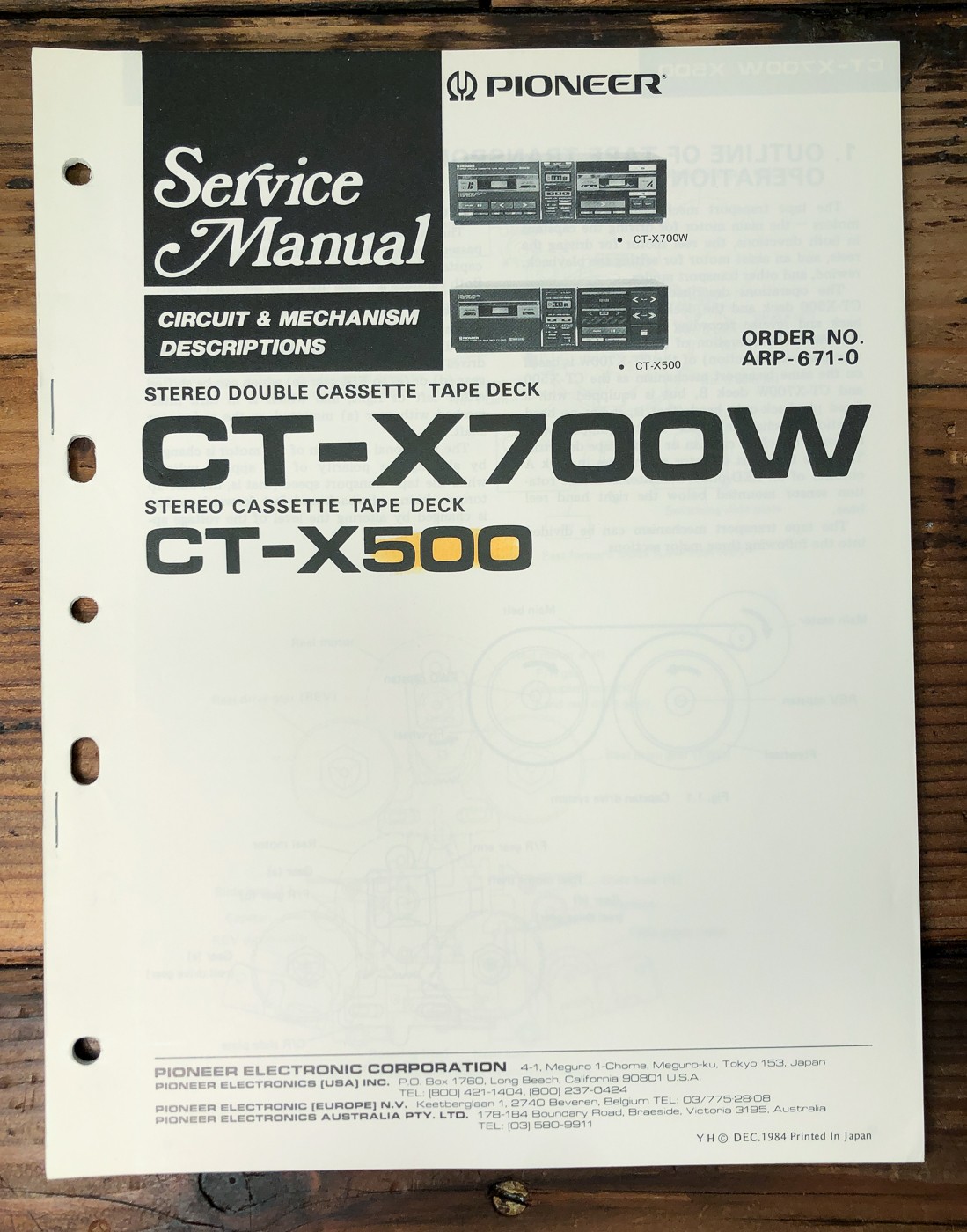 Pioneer CT-X700W CT-X500 Double Cassette Deck Service Manual *Original*
