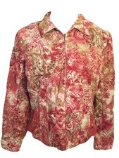 Christopher & Banks Womens Petite Medium PM Jacket Pink Corduroy Floral Coat