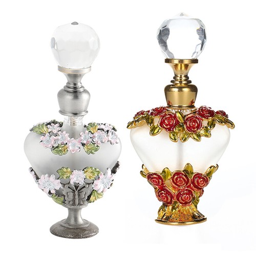 Crystal Glass Perfume Bottle 5ml Rose Heart Lady Comestic Container Collectible - Picture 2 of 15