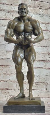 Abstract Bronze Muscle Man Flexing Sculpture Nude Fitness Model Muscular Decor
