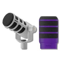 Rode PodMic White Cardioid Dynamic Broadcast Mic with WS14 Purple Pop Filter