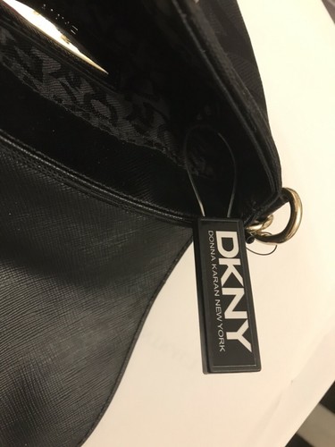 DKNY Small black canvas crossbody bag / clutch with croc pcv trim - Picture 9 of 12