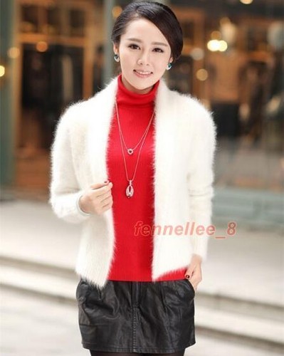 Womens Real Mink Fur Cashmere Sweater Cardigan Coat Jacket Womens Outwear Warm - Picture 5 of 21