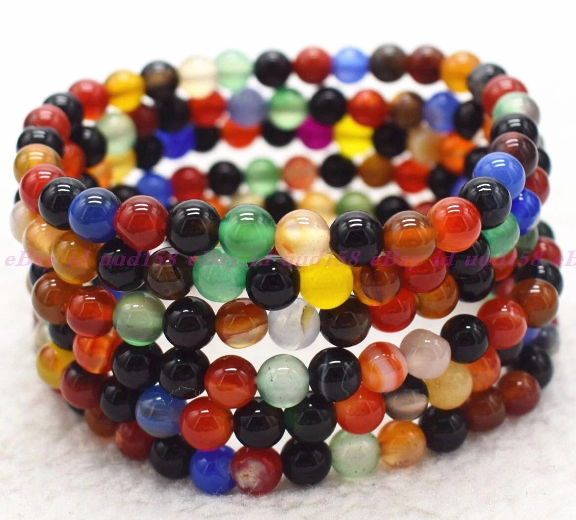 VALENTINO All'ingrosso 6 pz Braccialetto Cristallo Agata Multicolore Naturale 6mm 7 5"" Energia Guarigione