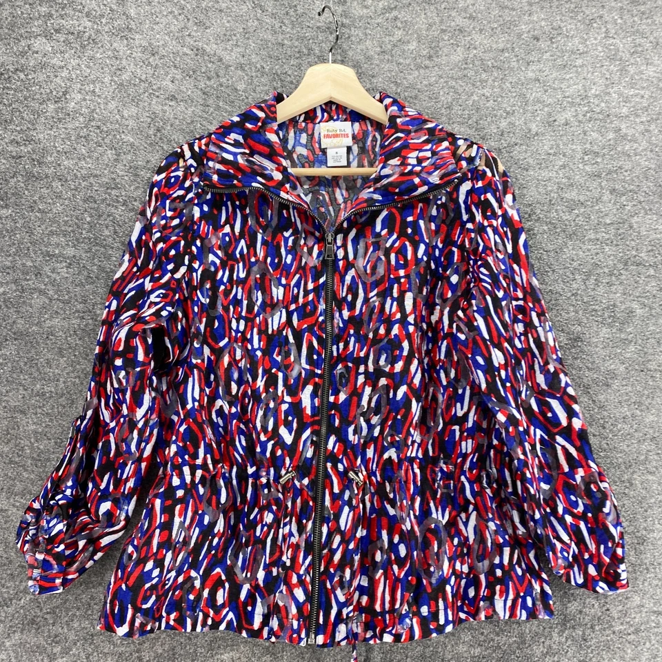 Ruby Rd. Jacket Women 8 Blue Geometric Full Zip Collared Long Sleeve Casual - Image 3 of 4