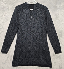 Akini Sweater Dress Womens Medium Black Gray Floral Mock Neck Pullover Zip Pocke