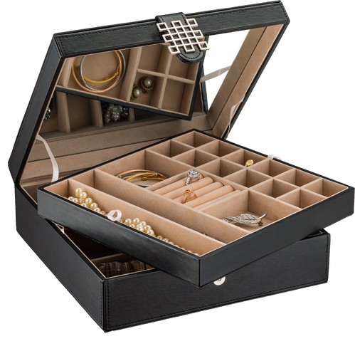 Extra Large Jewelry Box Jewelry Case PU Leather Tier Drawers