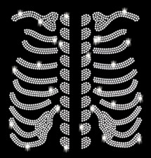 XL Strasssteine Skelett Skull Brustkorb Knochen Bügelbild Hotfix Applikation rip