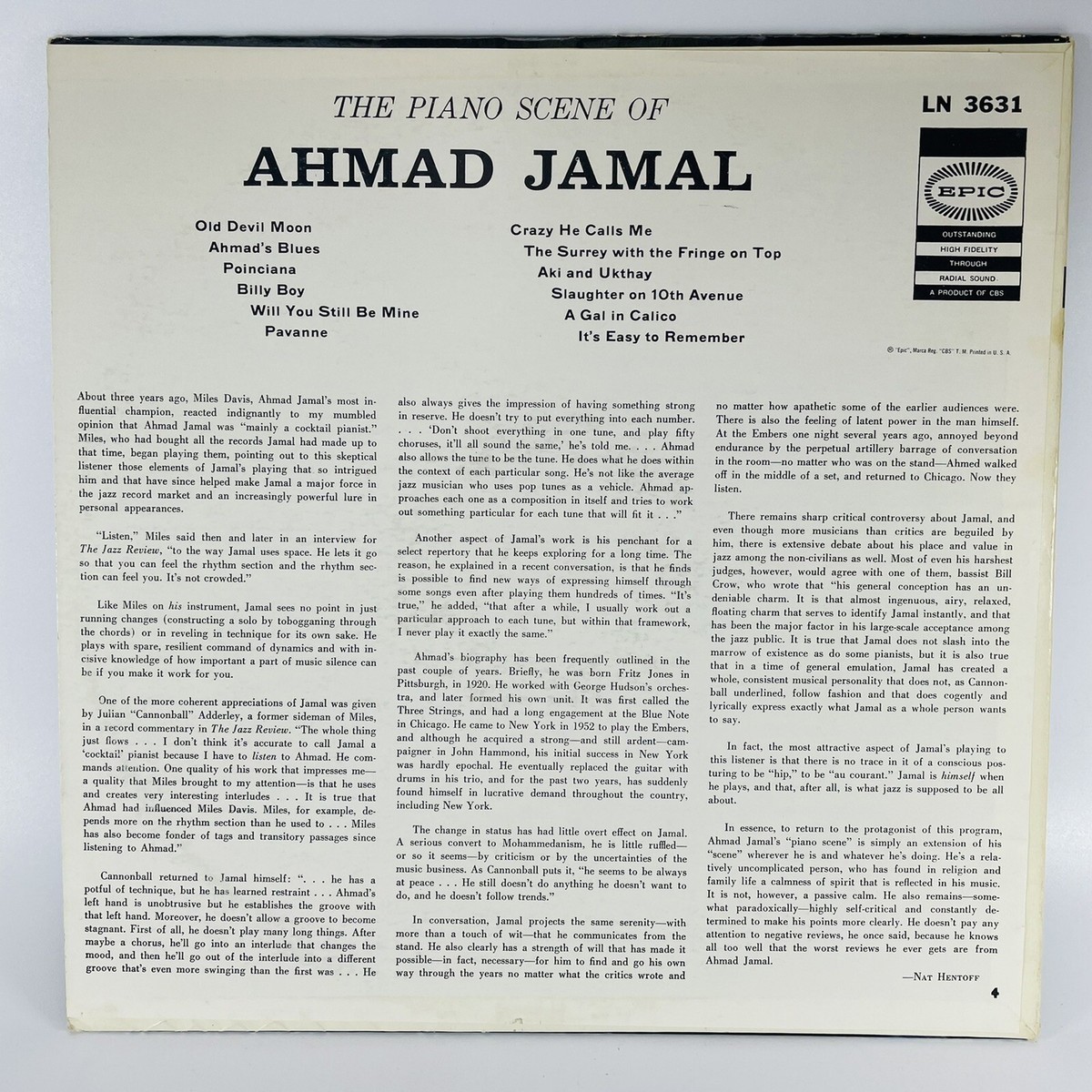 洋楽 Ahmad Jamal The Piano Scene LN 3631 Ahmad Jamal – The Piano Scene Of Ahmad Jamal – Vinyl (LP, Album