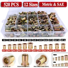 520 pcs Zinc Steel Rivet Nut Kit Rivnut Nutsert Assort 250pcs Metric+270pcs SAE
