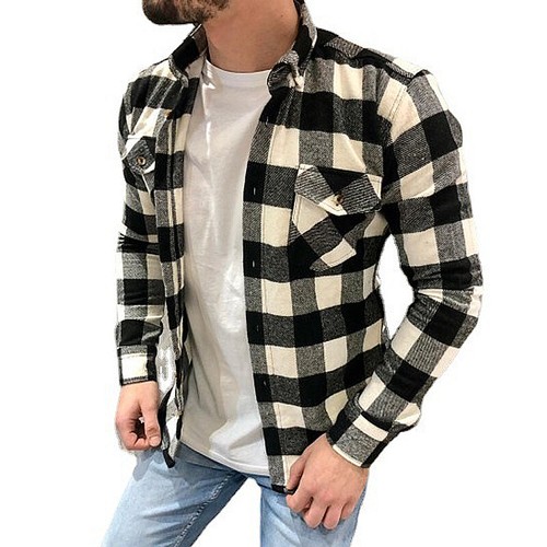 Men Flannelette Shirt Plaid Check Long Sleeve Lumberjack Button Down Jacket T ♢ - Picture 7 of 10