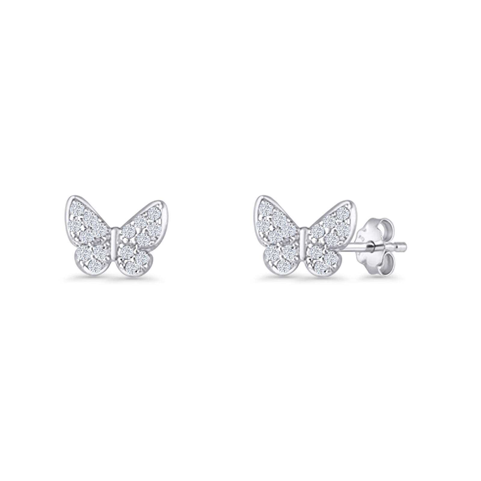 Butterfly CZ Stud Earrings in 925 Sterling Silver 6mm-image