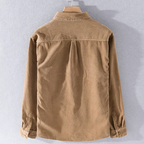 Camisa Para Hombres Pana Forrada de Vellón Manga Larga Cuello Cálido Top Blusa Bolsillo - Imagen 10 de 21