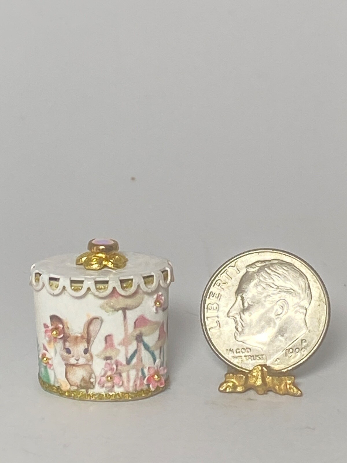 Artisan Oval Bunny Garden Easter Egg Gift Box 1:12 Dollhouse Signed OOAK 23