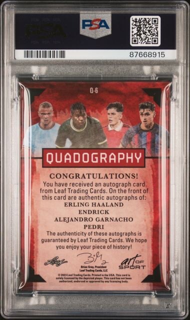 HAALAND ENDRICK GARNACHO PEDRI * PSA 9 QUAD AUTO * /10 * 2023 LEAF * PSA POP 1 * view 6