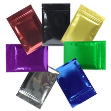 2.25*3.5" Glossy Mylar Foil Black Gold Silver Red Green Blue Purple Zipper Bag