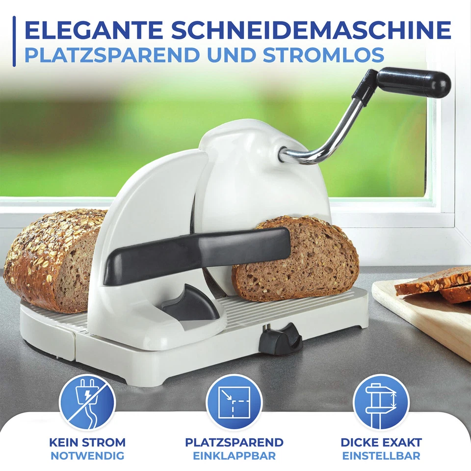WENKO Brotschneidemaschine mit Handkurbel Weiß Edelstahlklinge Retro Brotscheibe - Bild 3 von 4