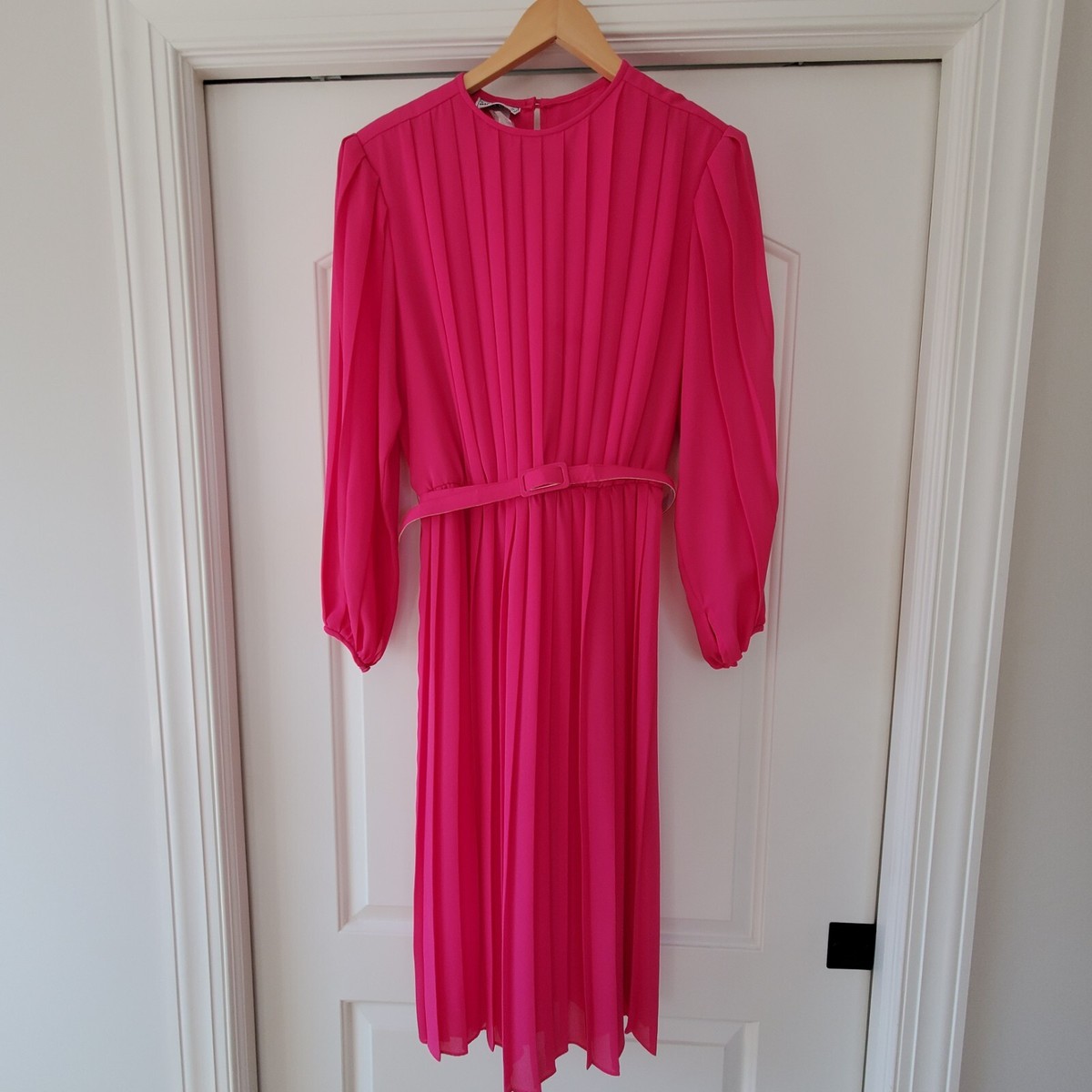 Vintage Monica Richards Pleated Chiffon Blouson Midi Dress Hot Pink Sz 8 Small | eBay Vintage Monica Richards Pleated Chiffon Blouson Midi Dress Hot Pink Sz 8 Small | eBay