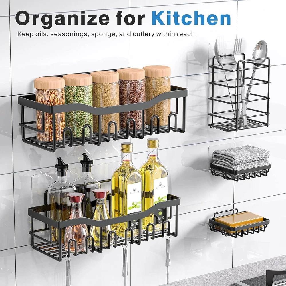 Shower Caddy 5 Pack,Adhesive Organizer for Standard Size, Black