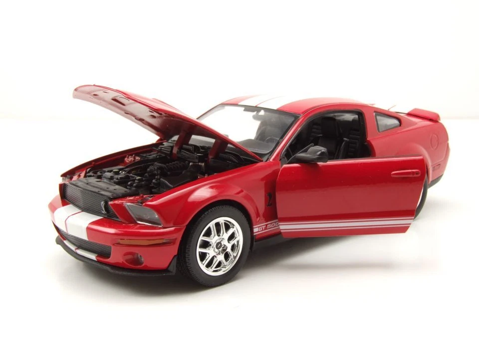 Ford Shelby MUSTANG Gt 500 2007 Rosso Bianco Modellino Auto 1:24 Welly - Immagine 4 di 4